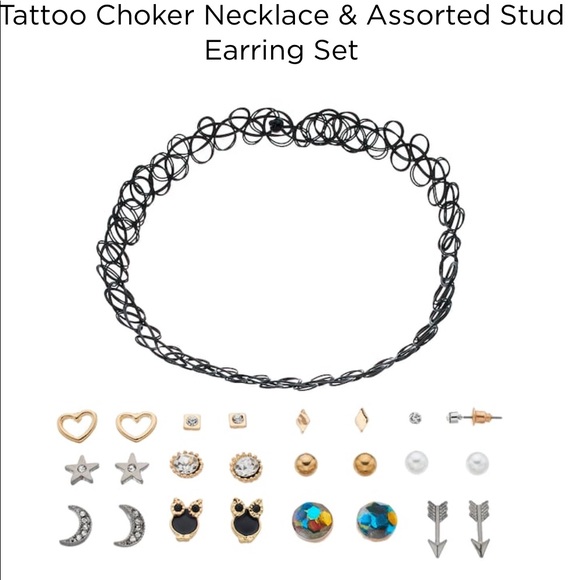 Midd Tattoo choker 12 different post earrings Nickel free - Picture 7 of 7